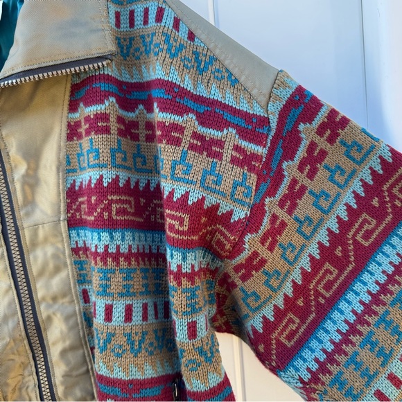 Vintage Spyder Wool Knit Ski Snow Sweater Jacket Full Zip Gold Metallic Large - Picture 4 of 12